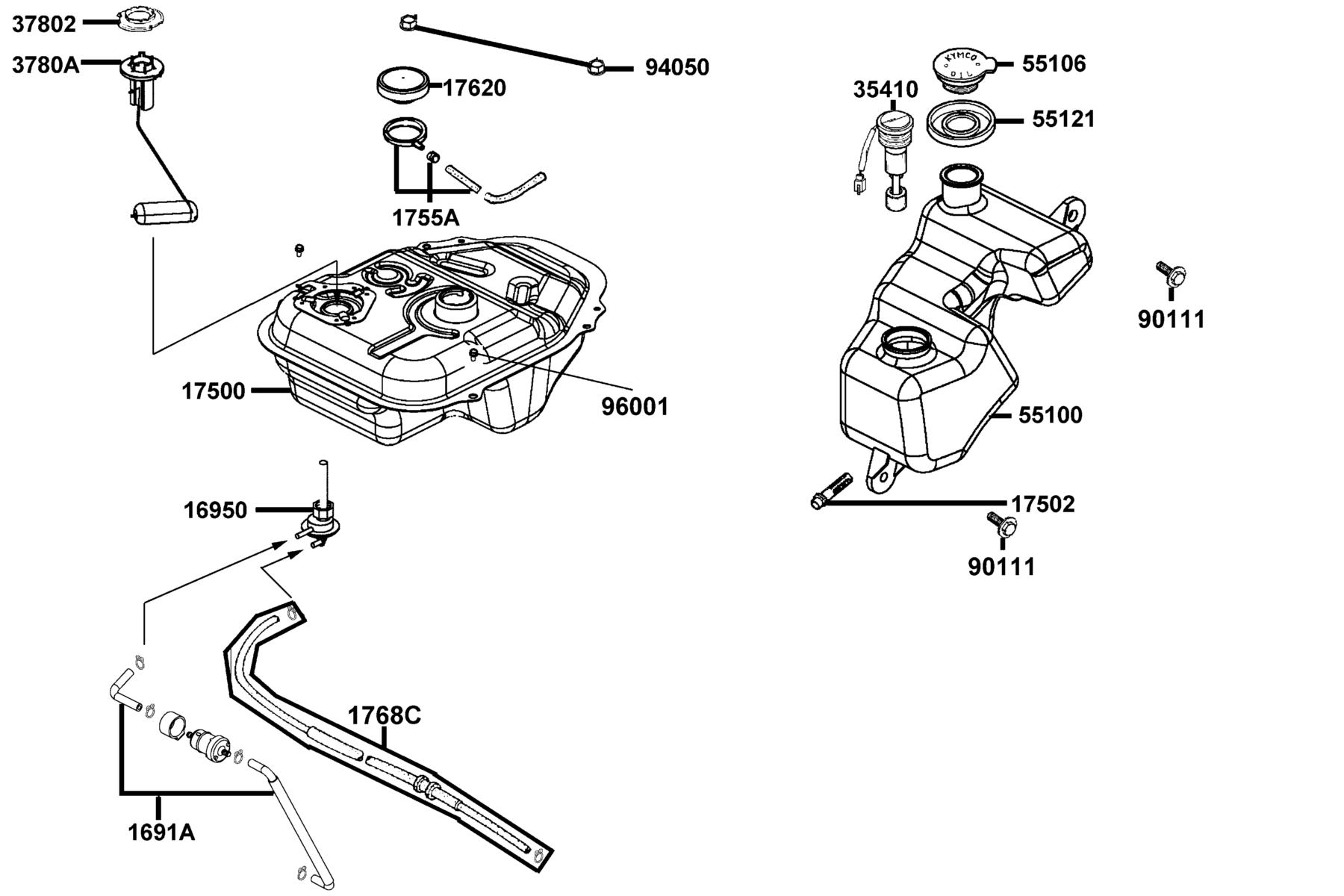 LIKE 50(2013~) Fuel Tank parts diagram